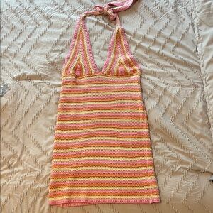 Peppermayo Good Life Crotchet Multicolor Knit Halter Mini Dress Size M/L